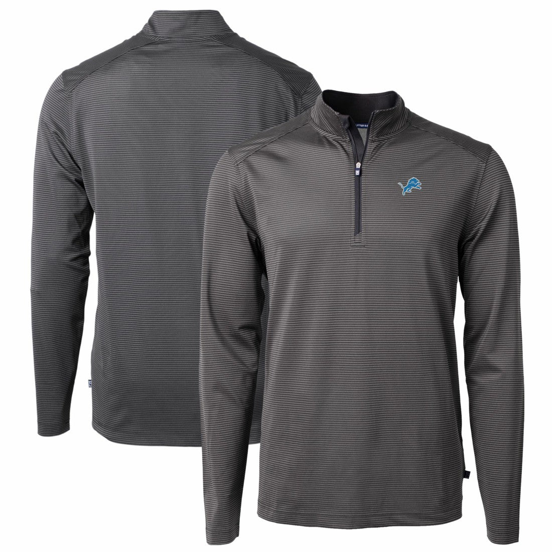 Detroit Lions Cutter & Buck Virtue Eco Pique Micro Stripe Recycled Quarter-Zip Pullover Top - Black/Gray sale