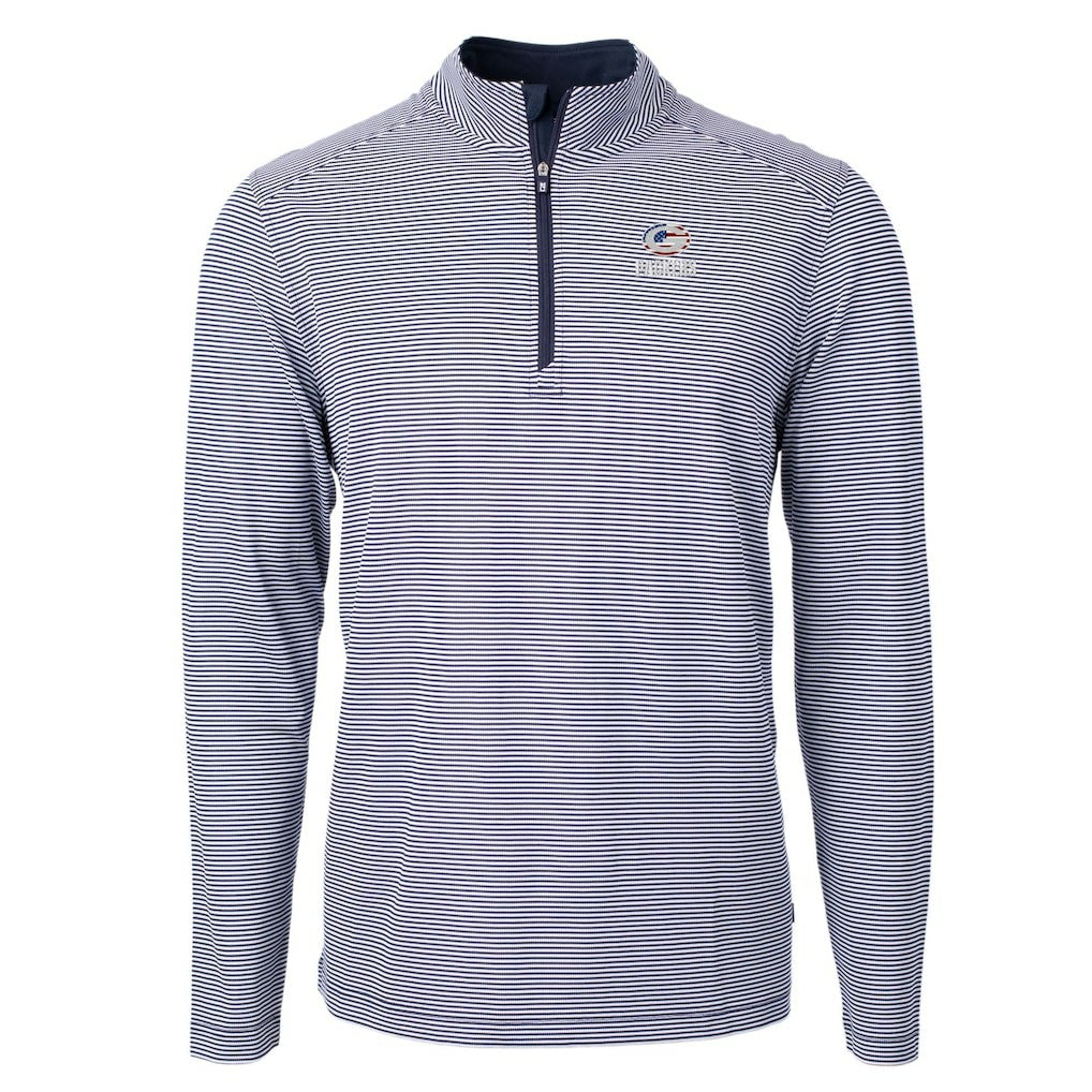 Green Bay Packers Cutter & Buck Virtue Eco Pique Micro Stripe Recycled Quarter-Zip Pullover Top - Navy/White sale