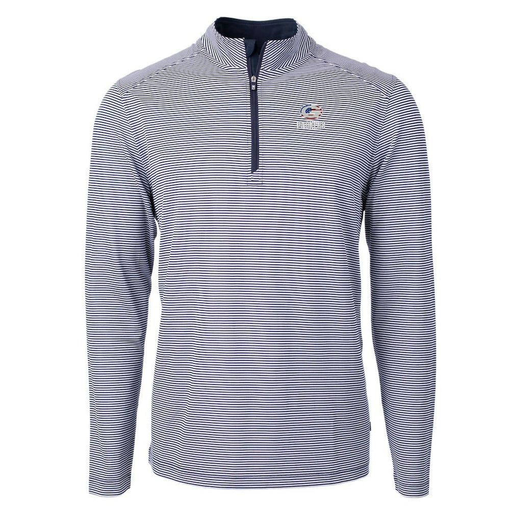 Green Bay Packers Cutter & Buck Virtue Eco Pique Micro Stripe Recycled Quarter-Zip Pullover Top - Navy/White sale