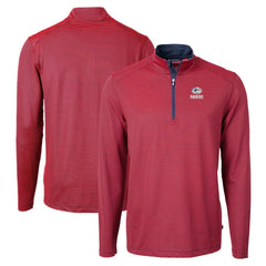 Green Bay Packers Cutter & Buck Virtue Eco Pique Micro Stripe Recycled Quarter-Zip Pullover Top - Red/Navy for sale