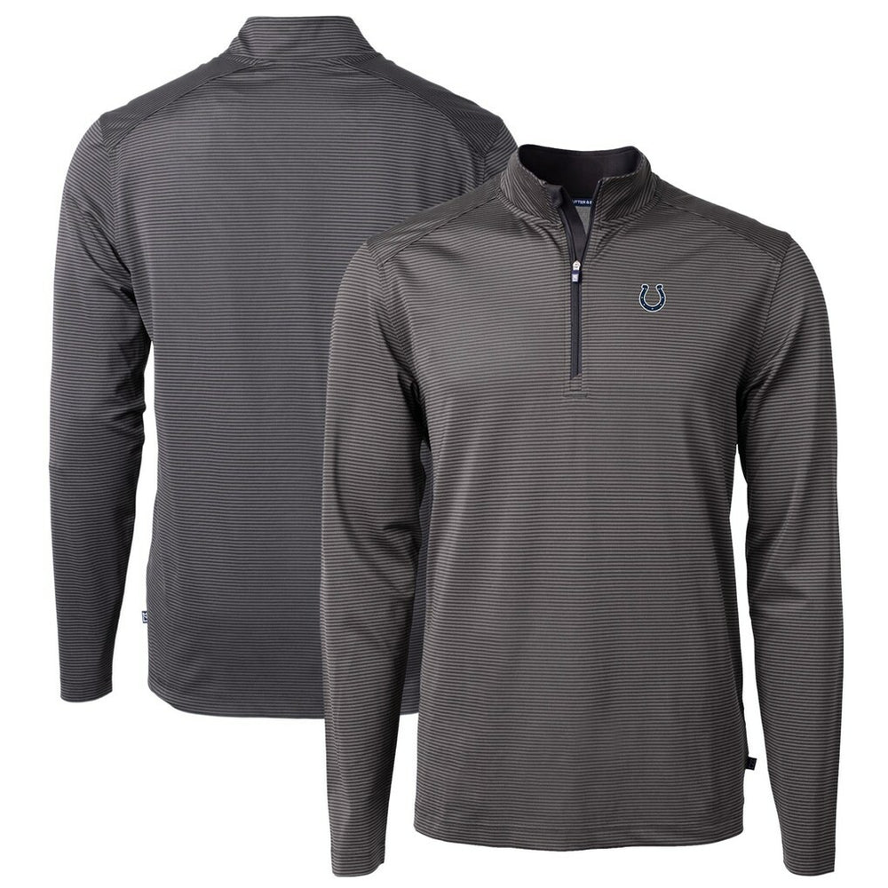 Indianapolis Colts Cutter & Buck Virtue Eco Pique Micro Stripe Recycled Quarter-Zip Pullover Top - Black/Gray discount