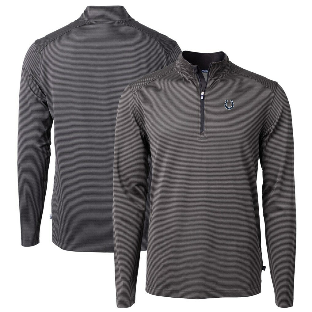 Indianapolis Colts Cutter & Buck Virtue Eco Pique Micro Stripe Recycled Quarter-Zip Pullover Top - Black/Gray discount