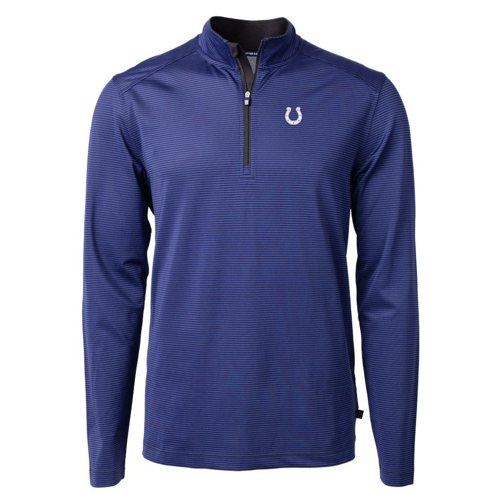 Indianapolis Colts Cutter & Buck Virtue Eco Pique Micro Stripe Recycled Quarter-Zip Pullover Top - Royal/Black sale