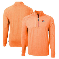 Cleveland Browns Cutter & Buck Adapt Eco Knit Quarter-Zip Pullover Top - Heather Orange on sale