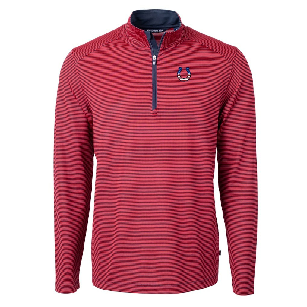 Indianapolis Colts Cutter & Buck Virtue Eco Pique Micro Stripe Recycled Quarter-Zip Pullover Top - Red/Navy online