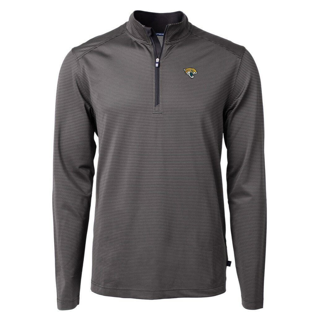 Jacksonville Jaguars Cutter & Buck Virtue Eco Pique Micro Stripe Recycled Quarter-Zip Pullover Top - Black/Gray on sale