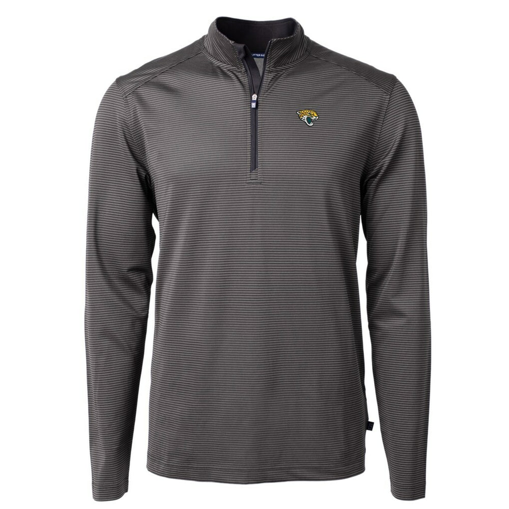Jacksonville Jaguars Cutter & Buck Virtue Eco Pique Micro Stripe Recycled Quarter-Zip Pullover Top - Black/Gray on sale