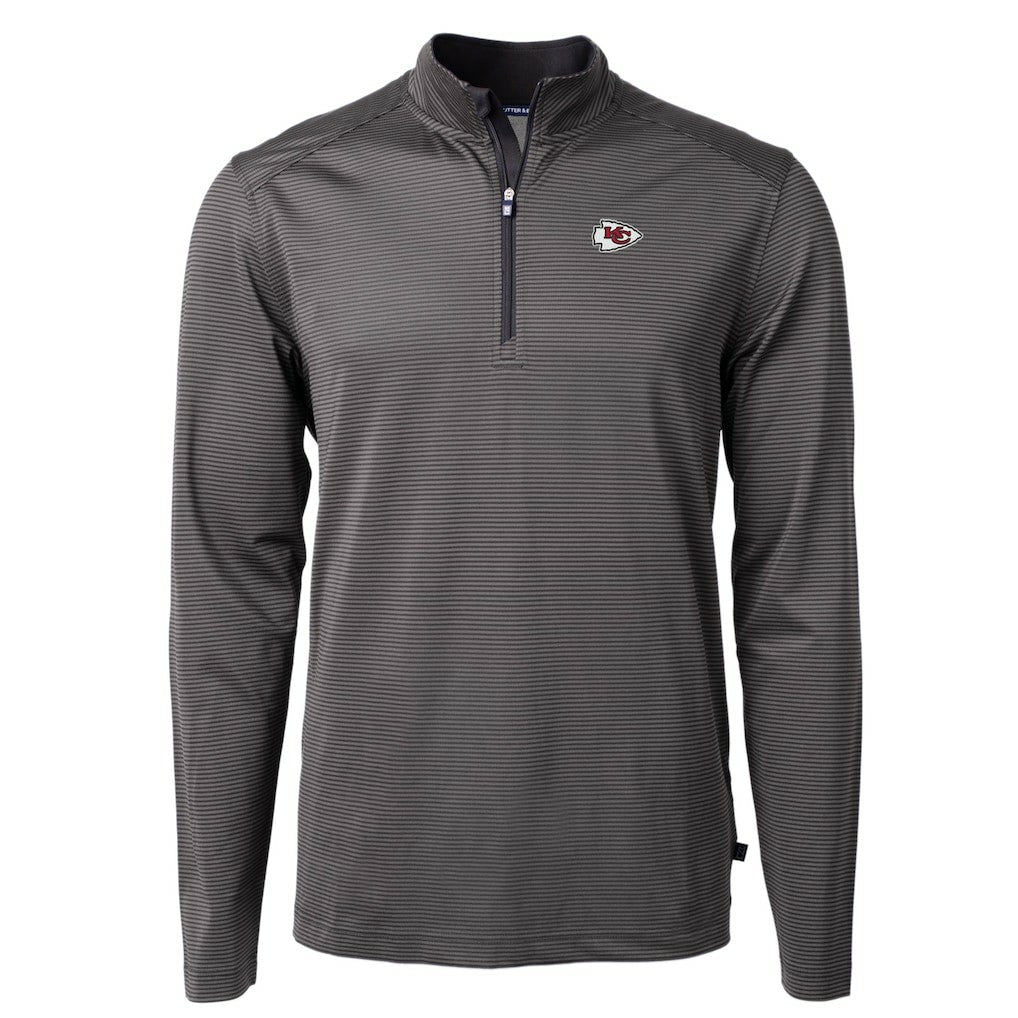 Kansas City Chiefs Cutter & Buck Virtue Eco Pique Micro Stripe Recycled Quarter-Zip Pullover Top - Black/Gray for sale