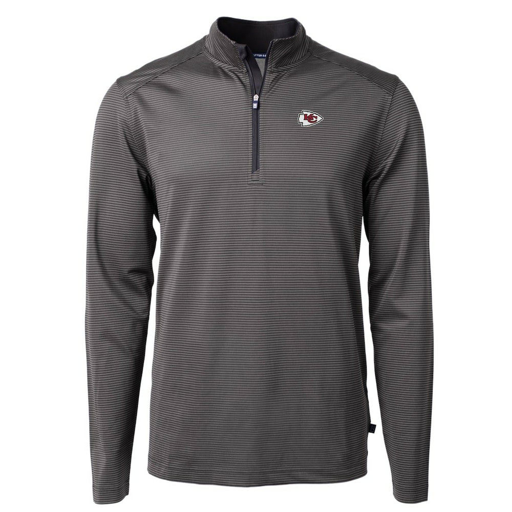 Kansas City Chiefs Cutter & Buck Virtue Eco Pique Micro Stripe Recycled Quarter-Zip Pullover Top - Black/Gray for sale