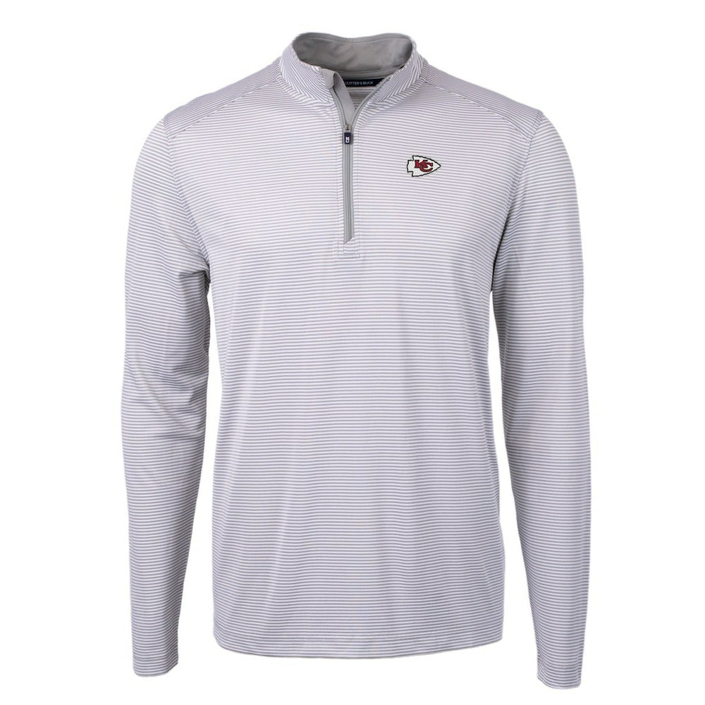 Kansas City Chiefs Cutter & Buck Virtue Eco Pique Micro Stripe Recycled Quarter-Zip Pullover Top - Gray/White outlet