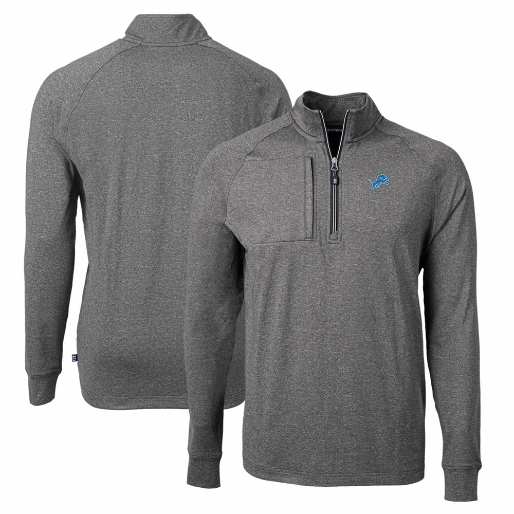 Detroit Lions Cutter & Buck Adapt Eco Knit Quarter-Zip Pullover Top - Heather Black for sale