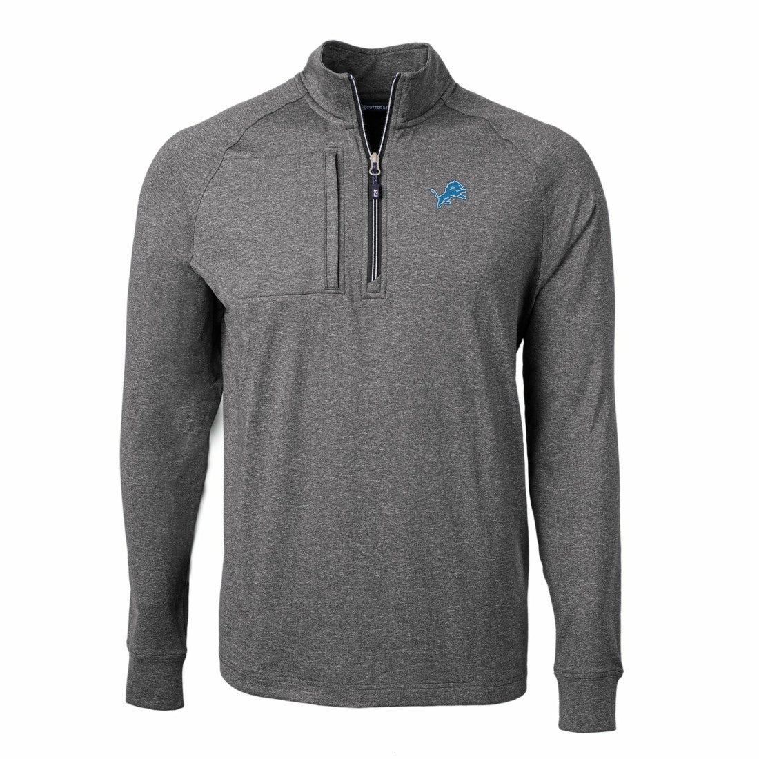 Detroit Lions Cutter & Buck Adapt Eco Knit Quarter-Zip Pullover Top - Heather Black for sale