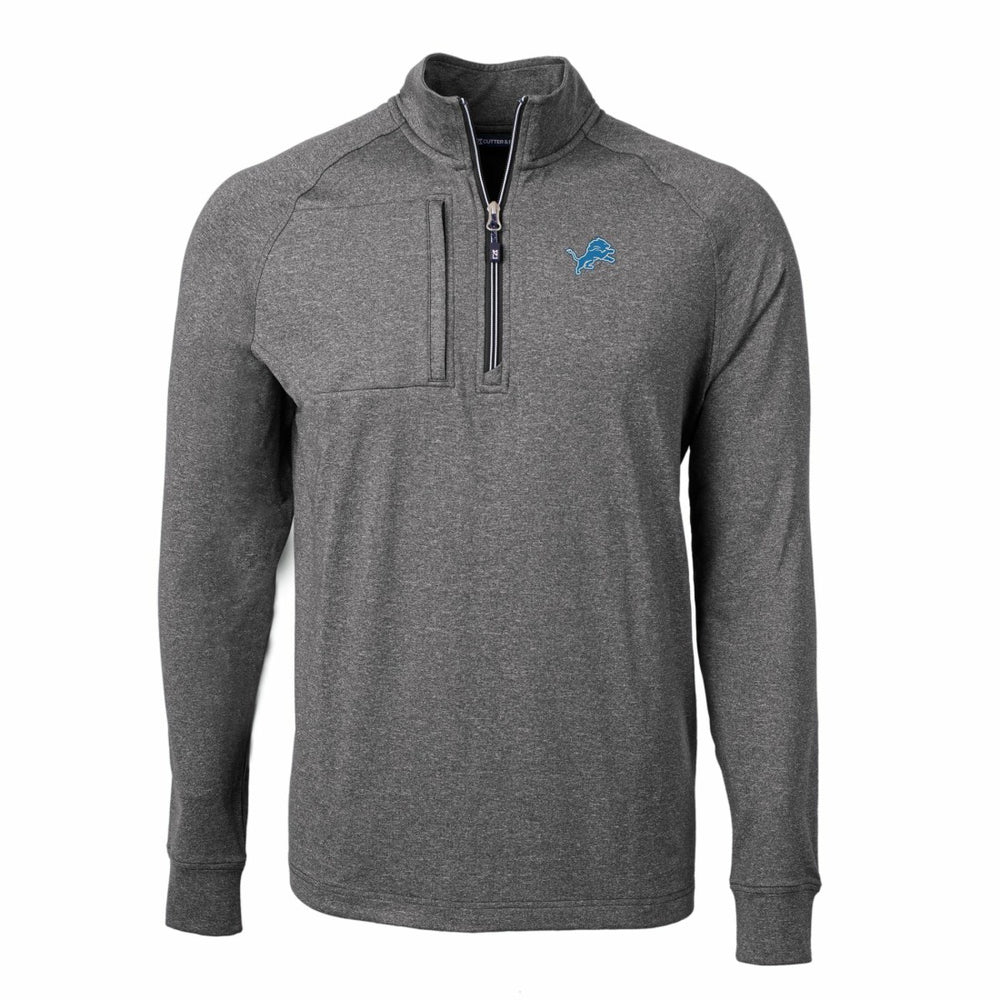 Detroit Lions Cutter & Buck Adapt Eco Knit Quarter-Zip Pullover Top - Heather Black for sale