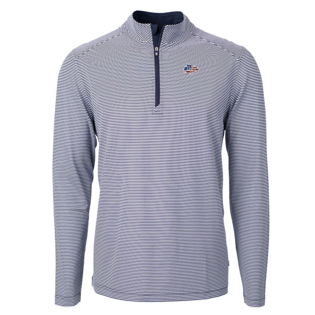 Kansas City Chiefs Cutter & Buck Virtue Eco Pique Micro Stripe Recycled Quarter-Zip Pullover Top - Navy/White for sale
