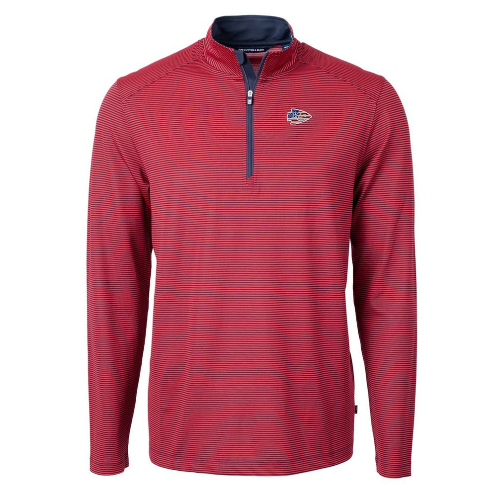 Kansas City Chiefs Cutter & Buck Virtue Eco Pique Micro Stripe Recycled Quarter-Zip Pullover Top - Red/Navy online