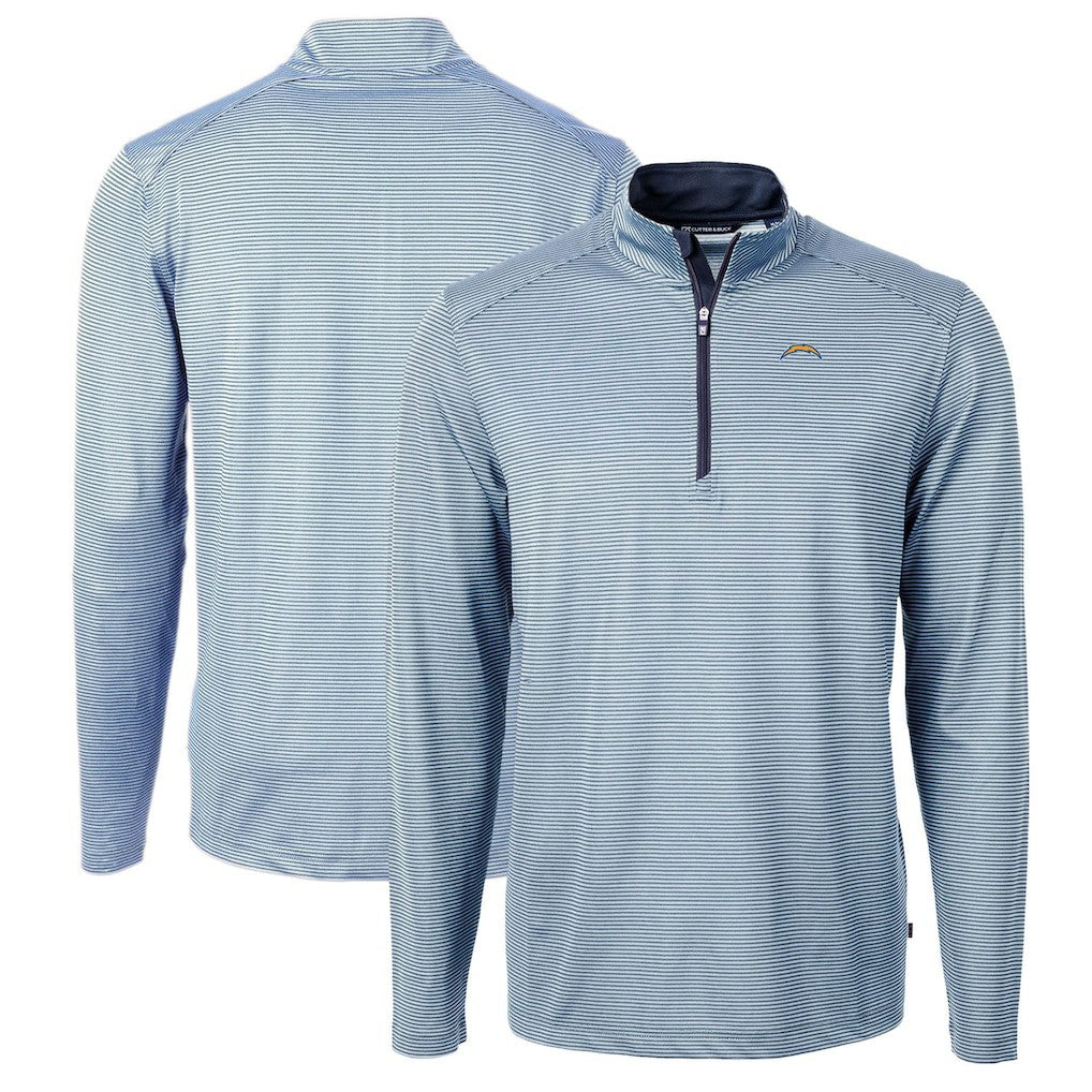 Los Angeles Chargers Cutter & Buck Virtue Eco Pique Micro Stripe Recycled Quarter-Zip Pullover Top - Powder Blue/Navy on sale
