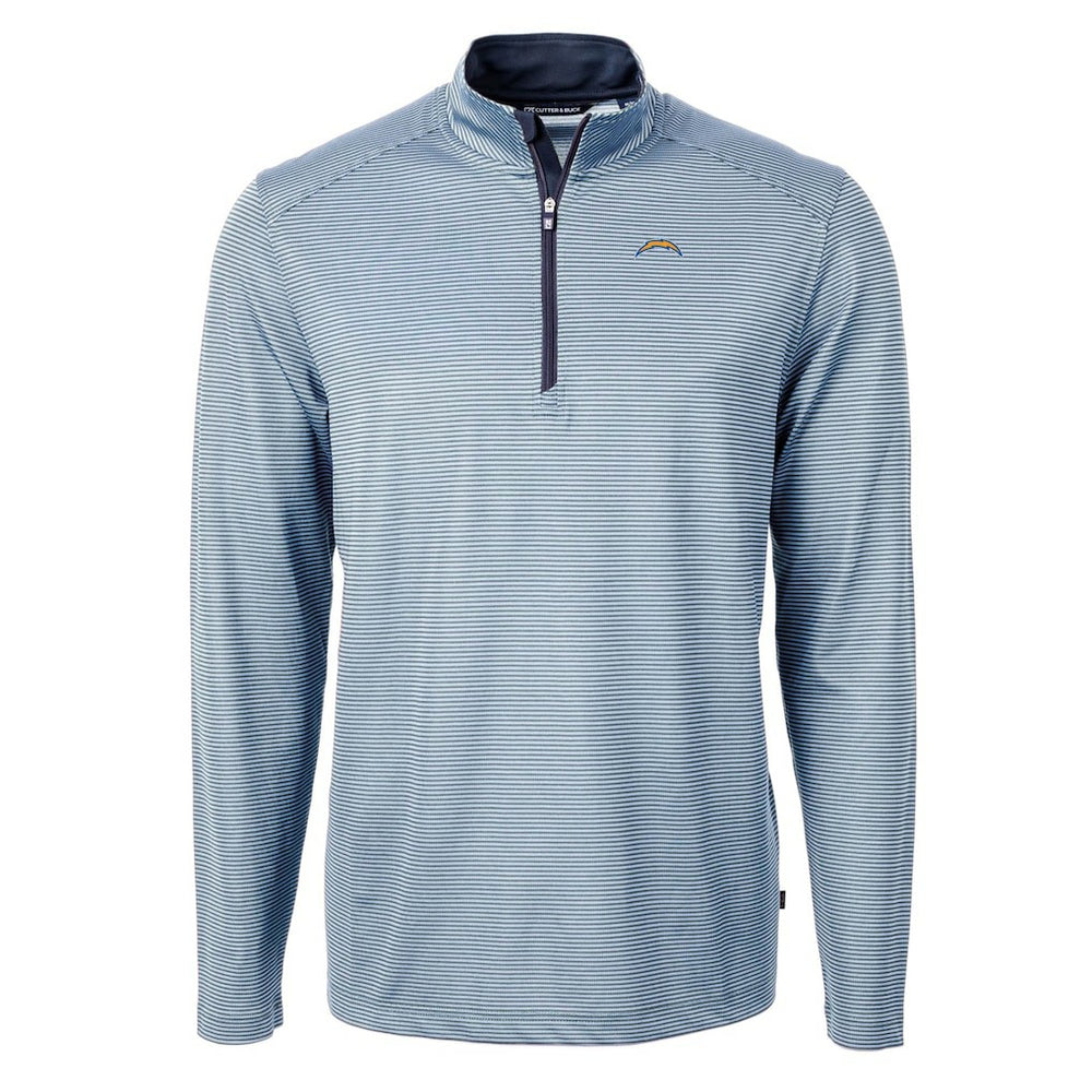 Los Angeles Chargers Cutter & Buck Virtue Eco Pique Micro Stripe Recycled Quarter-Zip Pullover Top - Powder Blue/Navy on sale