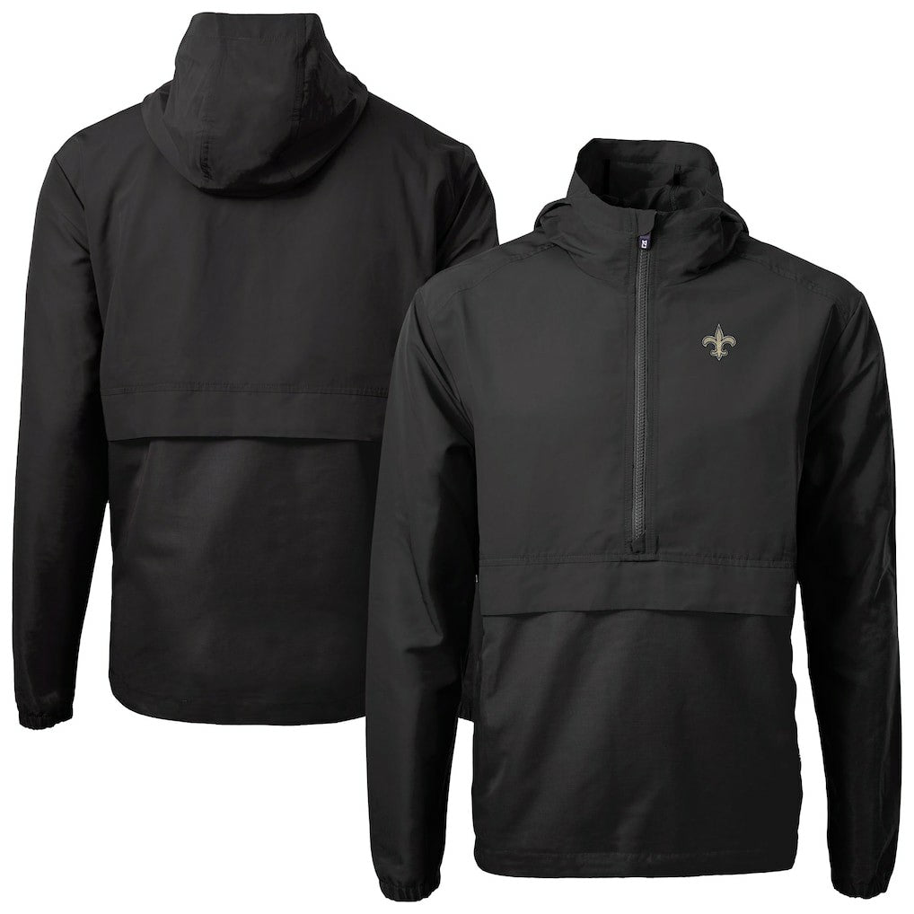New Orleans Saints Cutter & Buck Charter Eco Recycled Anorak Half-Zip Jacket - Black on sale