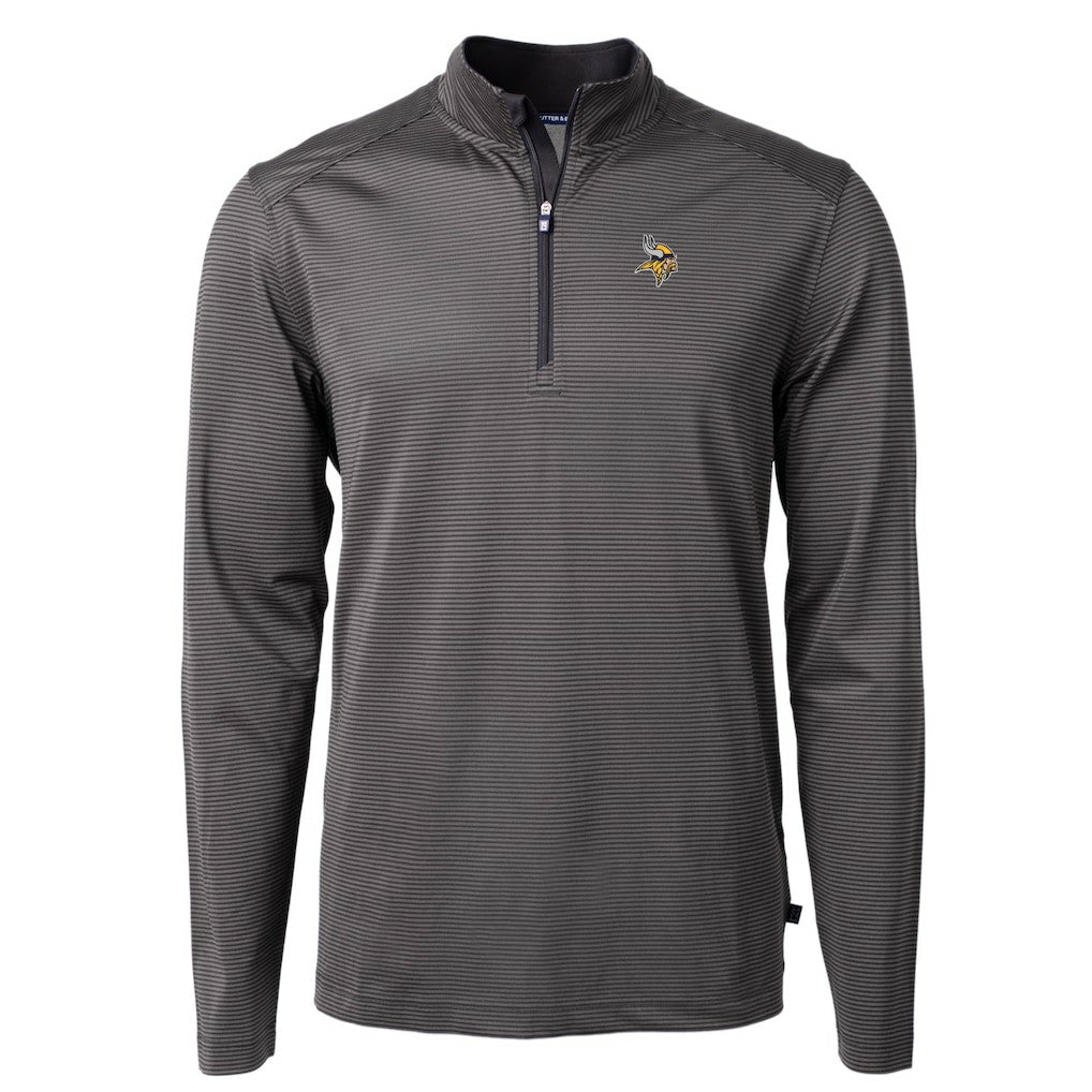 Minnesota Vikings Cutter & Buck Virtue Eco Pique Micro Stripe Recycled Quarter-Zip Pullover Top - Black/Gray online