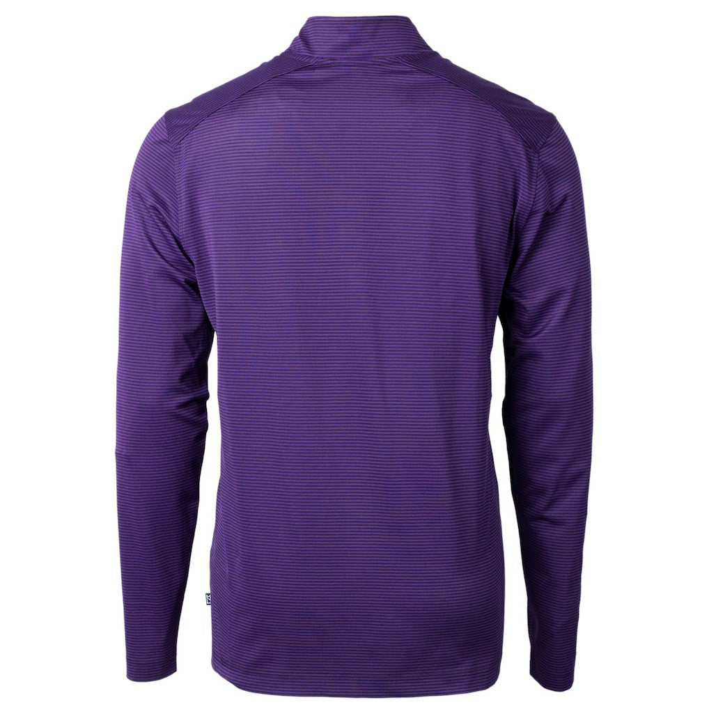 Minnesota Vikings Cutter & Buck Virtue Eco Pique Micro Stripe Recycled Quarter-Zip Pullover Top - Purple/Black online