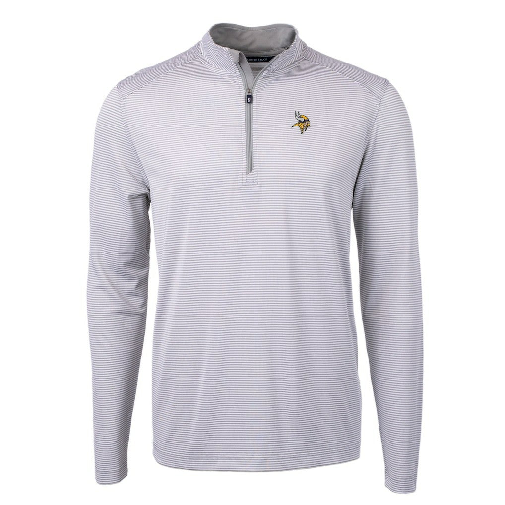 Minnesota Vikings Cutter & Buck Virtue Eco Pique Micro Stripe Recycled Quarter-Zip Pullover Top - Gray/White online