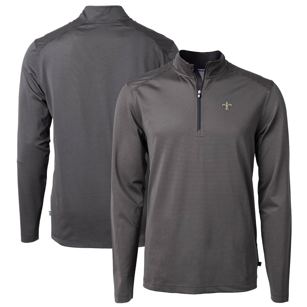 New Orleans Saints Cutter & Buck Virtue Eco Pique Micro Stripe Recycled Quarter-Zip Pullover Top - Black/Gray on sale