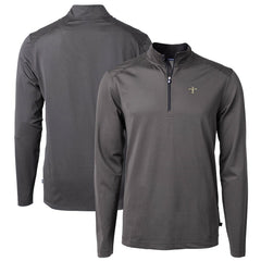 New Orleans Saints Cutter & Buck Virtue Eco Pique Micro Stripe Recycled Quarter-Zip Pullover Top - Black/Gray on sale