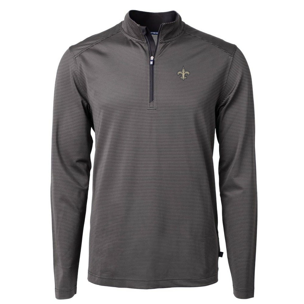 New Orleans Saints Cutter & Buck Virtue Eco Pique Micro Stripe Recycled Quarter-Zip Pullover Top - Black/Gray on sale