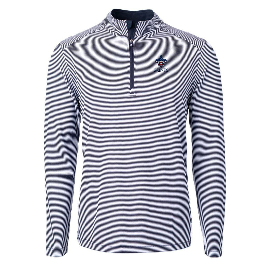 New Orleans Saints Cutter & Buck Virtue Eco Pique Micro Stripe Recycled Quarter-Zip Pullover Top - Navy/White for sale