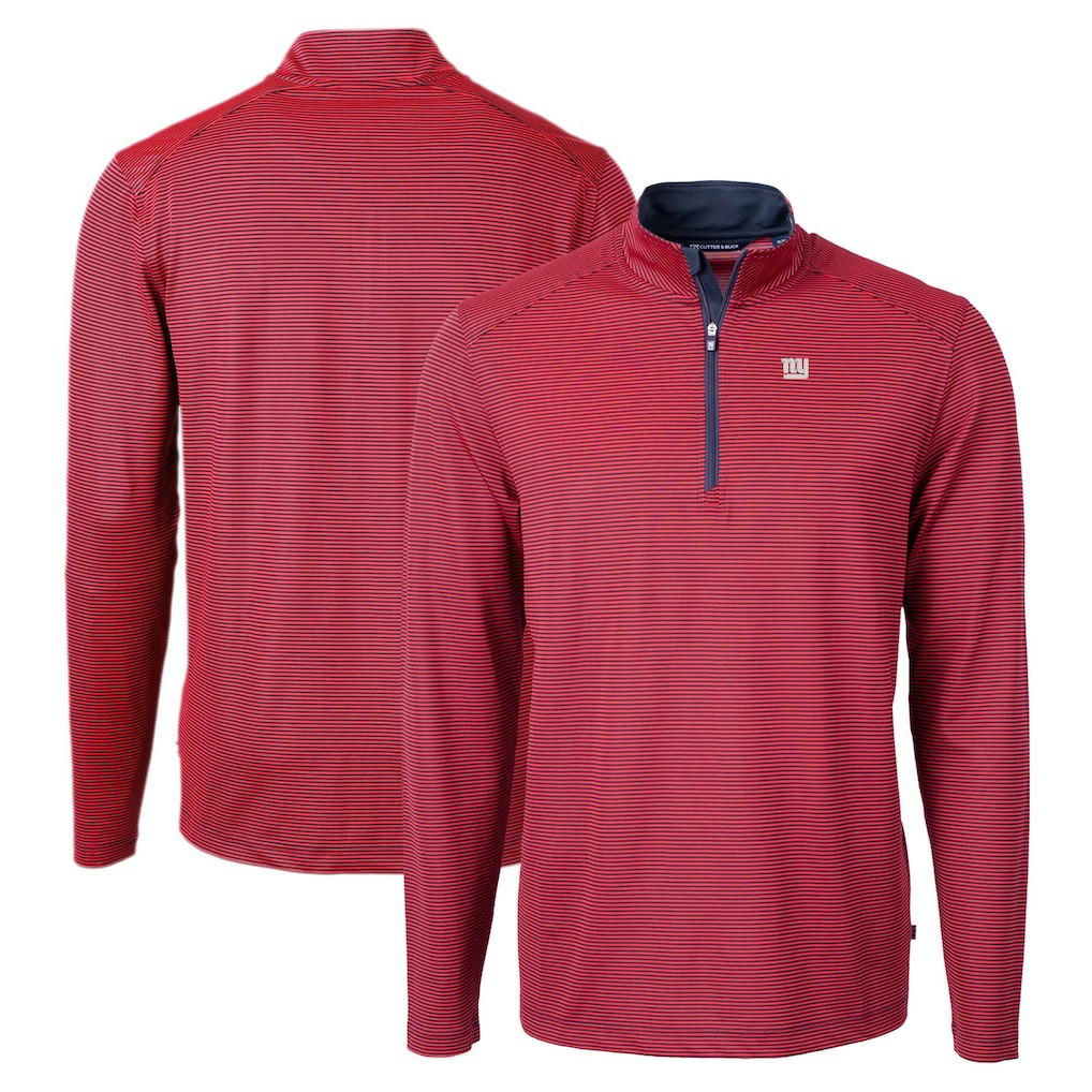 New York Giants Cutter & Buck Virtue Eco Pique Micro Stripe Recycled Quarter-Zip Pullover Top - Red/Navy discount