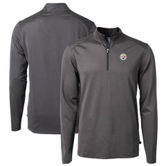 Pittsburgh Steelers Cutter & Buck Virtue Eco Pique Micro Stripe Recycled Quarter-Zip Pullover Top - Black/Gray for sale