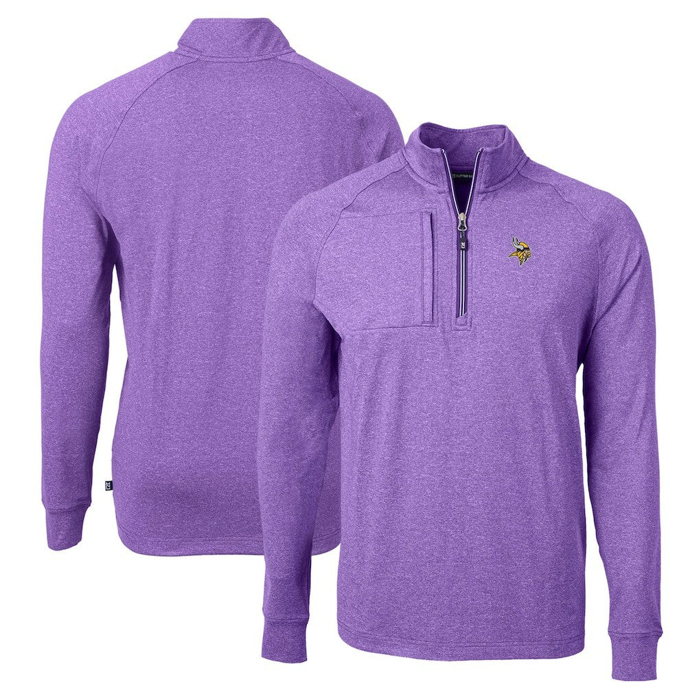 Minnesota Vikings Cutter & Buck Adapt Eco Knit Quarter-Zip Pullover Top - Heather Purple for sale