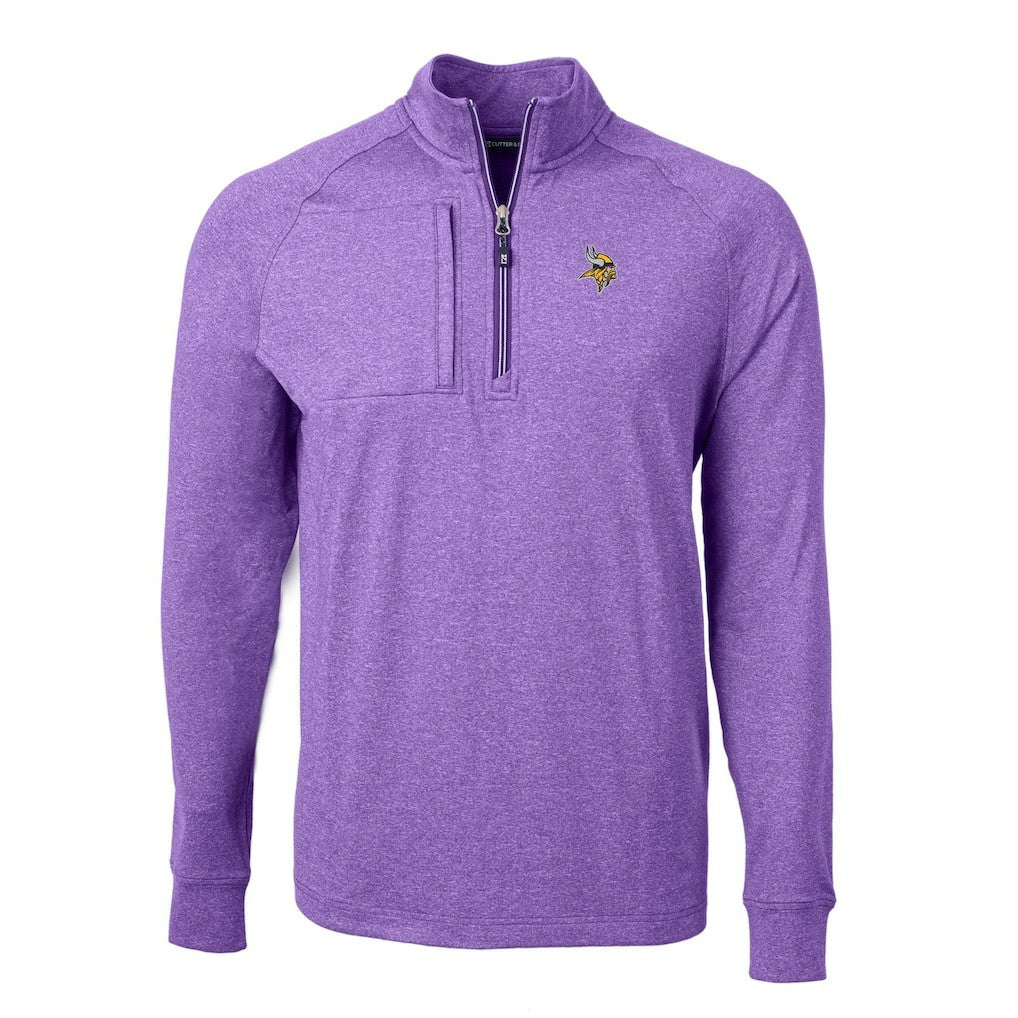 Minnesota Vikings Cutter & Buck Adapt Eco Knit Quarter-Zip Pullover Top - Heather Purple for sale