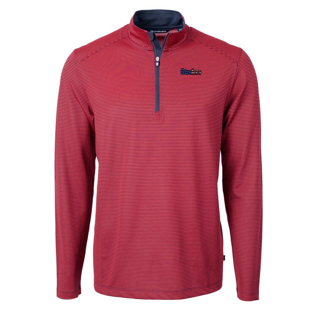 Pittsburgh Steelers Cutter & Buck Virtue Eco Pique Micro Stripe Recycled Quarter-Zip Pullover Top - Red/Navy outlet