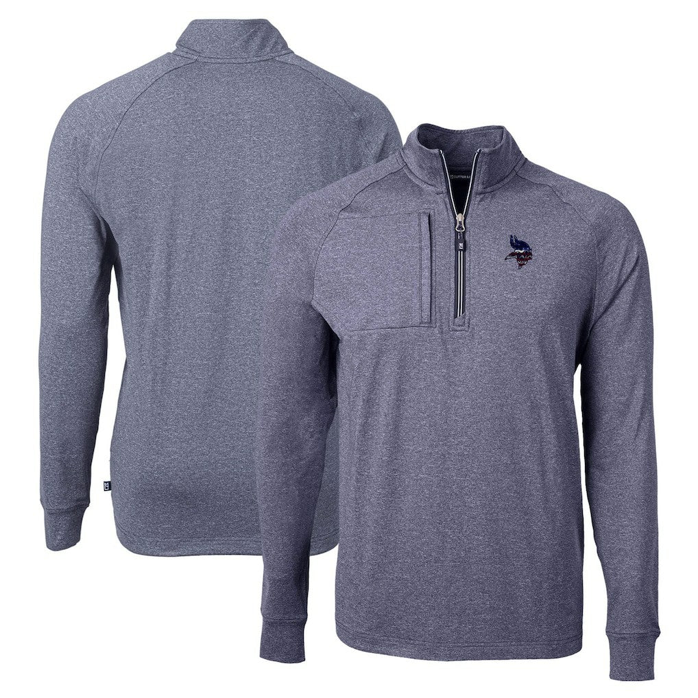 Minnesota Vikings Cutter & Buck Adapt Eco Knit Quarter-Zip Pullover Top - Heather Navy for sale