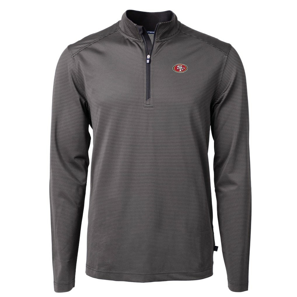 San Francisco 49ers Cutter & Buck Virtue Eco Pique Micro Stripe Recycled Quarter-Zip Pullover Top - Black/Gray cheap