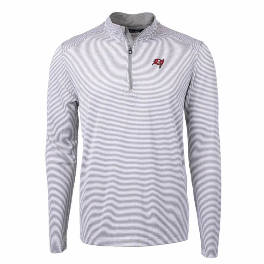 Tampa Bay Buccaneers Cutter & Buck Virtue Eco Pique Micro Stripe Recycled Quarter-Zip Pullover Top - Gray/White discount