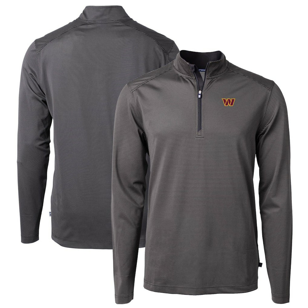 Washington Commanders Cutter & Buck Virtue Eco Pique Micro Stripe Recycled Quarter-Zip Pullover Top - Black/Gray discount