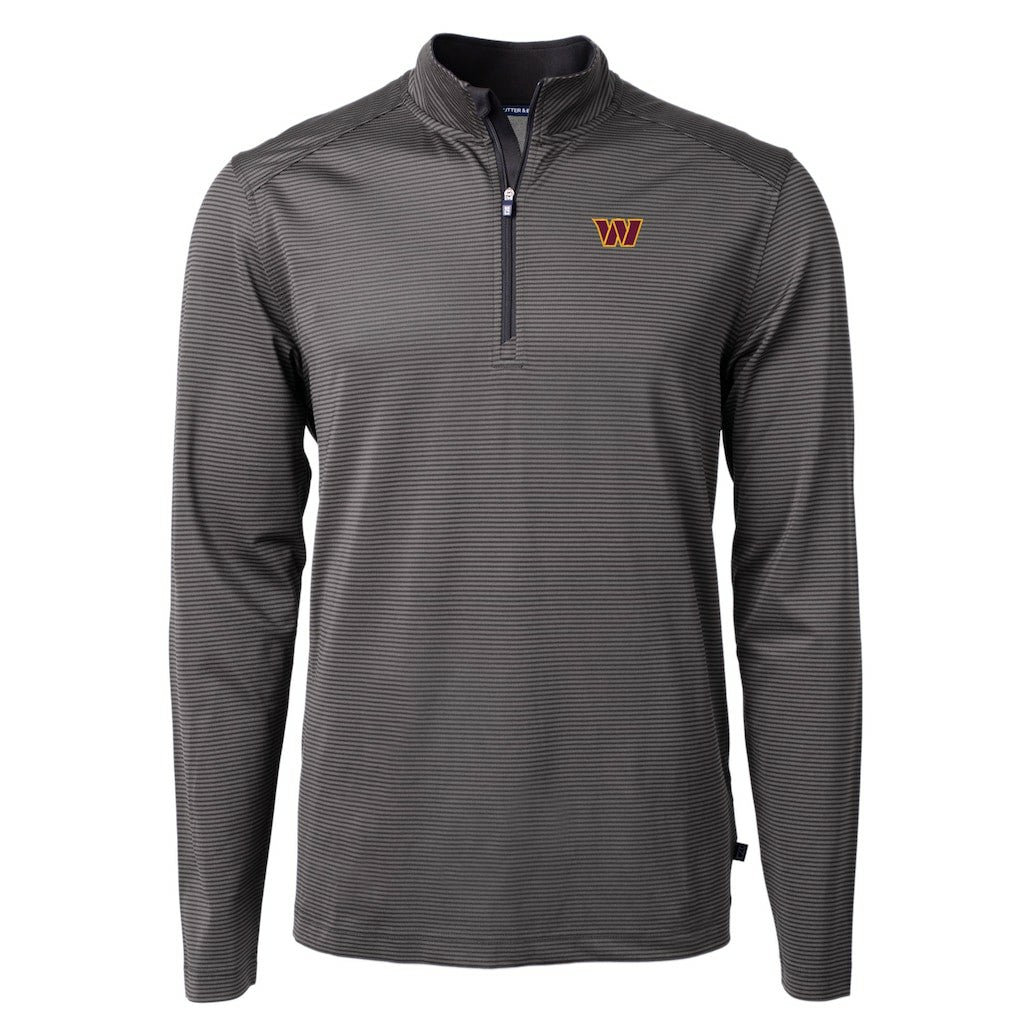 Washington Commanders Cutter & Buck Virtue Eco Pique Micro Stripe Recycled Quarter-Zip Pullover Top - Black/Gray discount