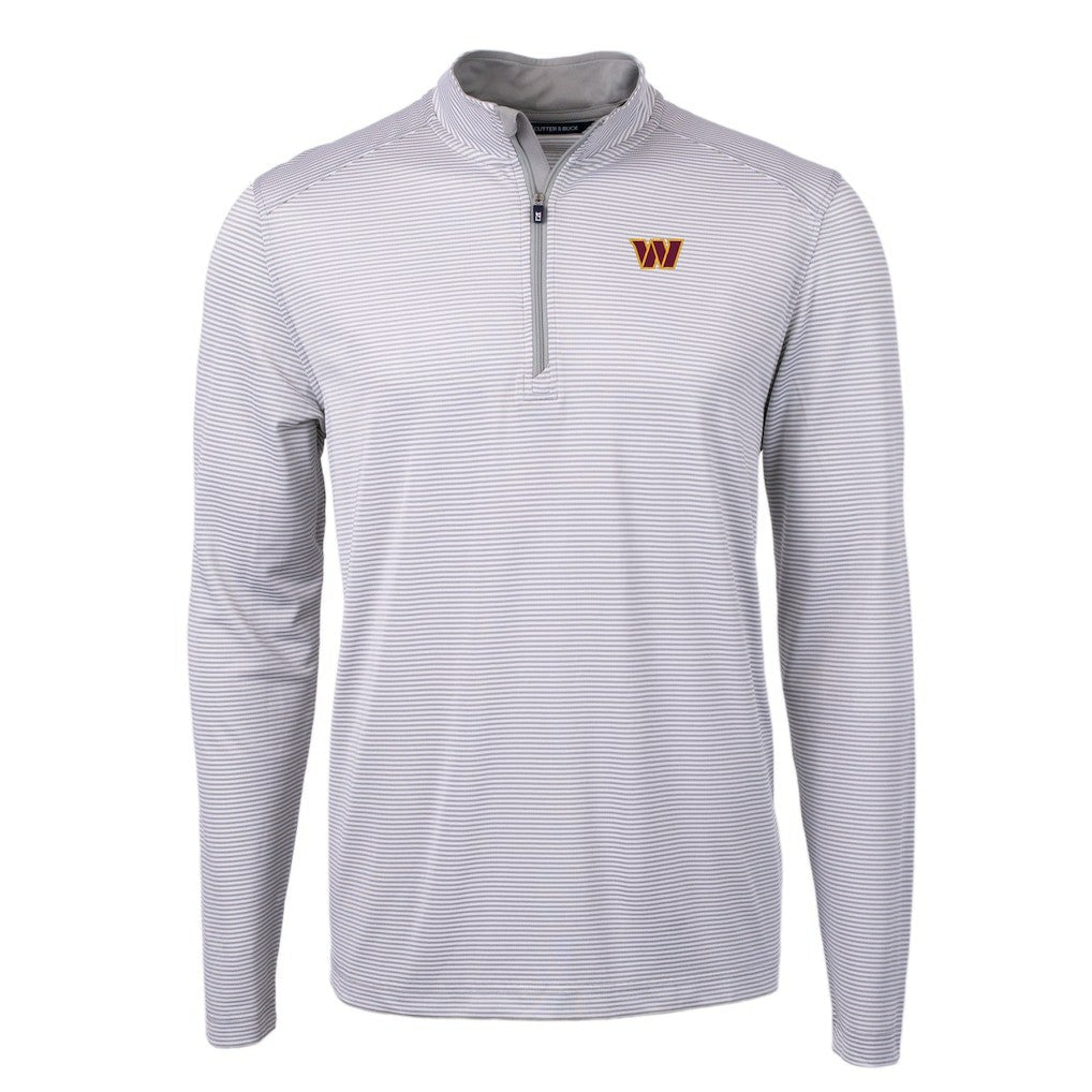 Washington Commanders Cutter & Buck Virtue Eco Pique Micro Stripe Recycled Quarter-Zip Pullover Top - Gray/White discount