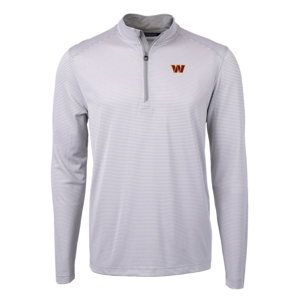 Washington Commanders Cutter & Buck Virtue Eco Pique Micro Stripe Recycled Quarter-Zip Pullover Top - Gray/White discount