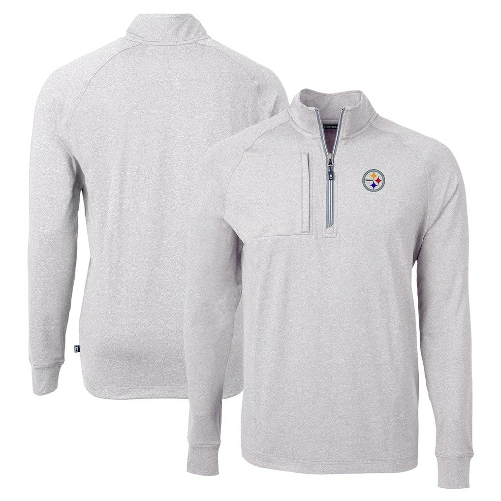 Pittsburgh Steelers Cutter & Buck Adapt Eco Knit Quarter-Zip Pullover Top - Heather Gray for sale
