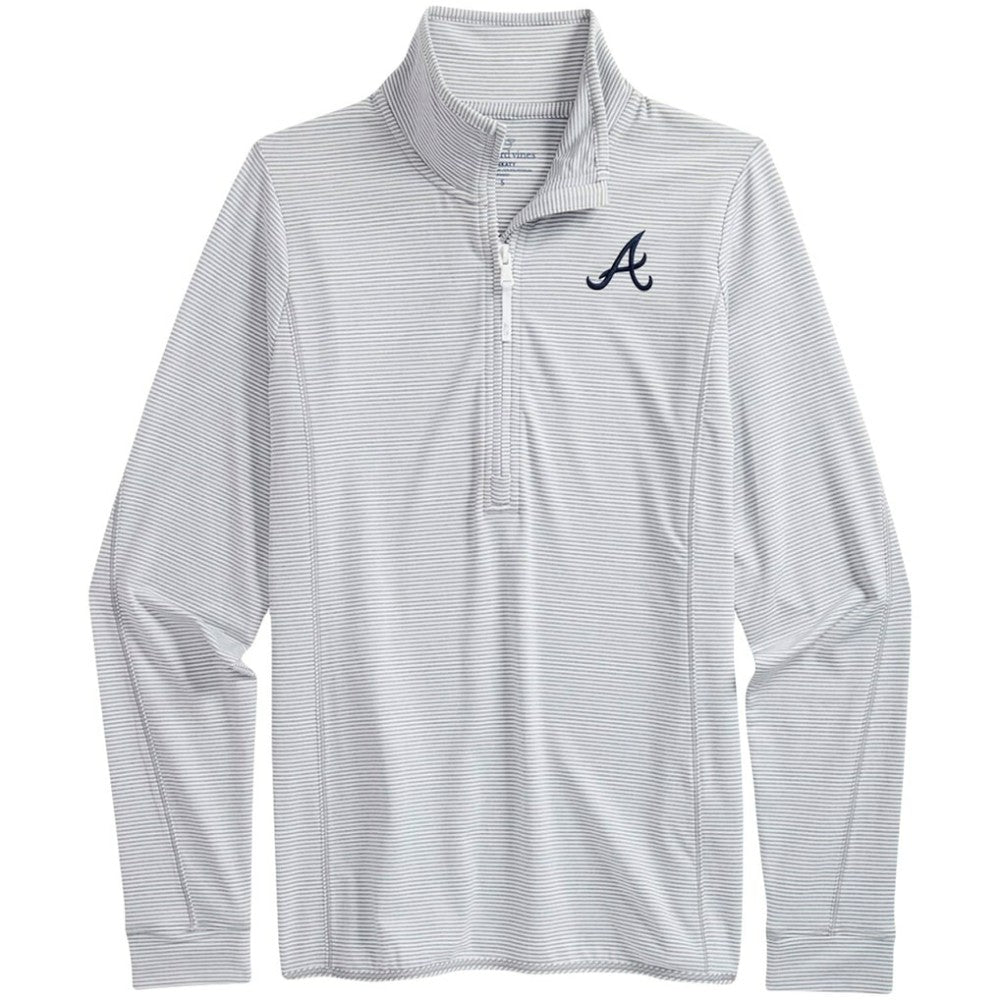 Atlanta Braves Vineyard Vines Women's Microstripe Sankaty Half-Zip Top Heather Gray/White