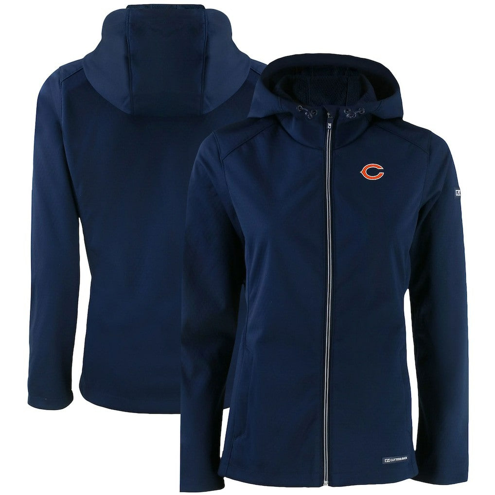Chicago Bears Cutter & Buck Women's Evoke Eco Softshell Recycled Full-Zip Hooded Jacket - Navy on sale