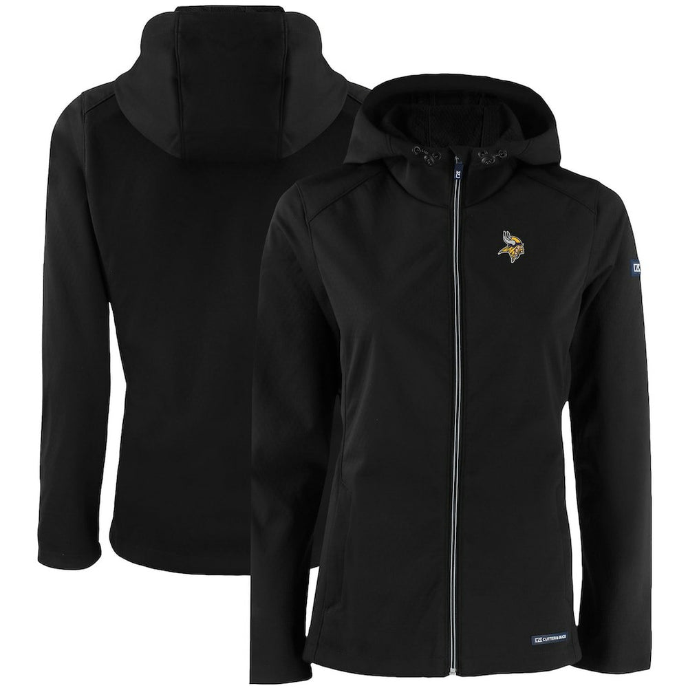 Minnesota Vikings Cutter & Buck Women's Evoke Eco Softshell Recycled Full-Zip Hooded Jacket - Black on sale