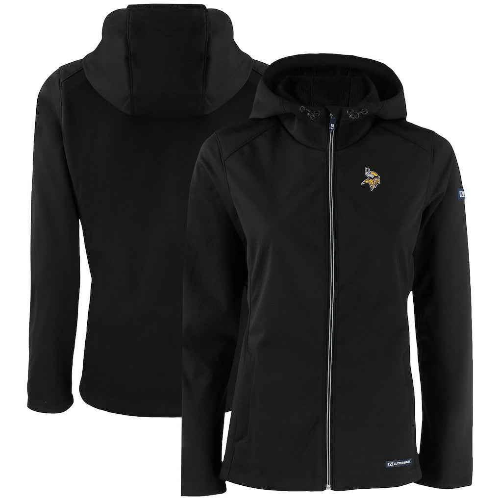 Minnesota Vikings Cutter & Buck Women's Evoke Eco Softshell Recycled Full-Zip Hooded Jacket - Black on sale