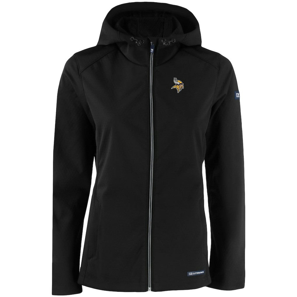 Minnesota Vikings Cutter & Buck Women's Evoke Eco Softshell Recycled Full-Zip Hooded Jacket - Black on sale