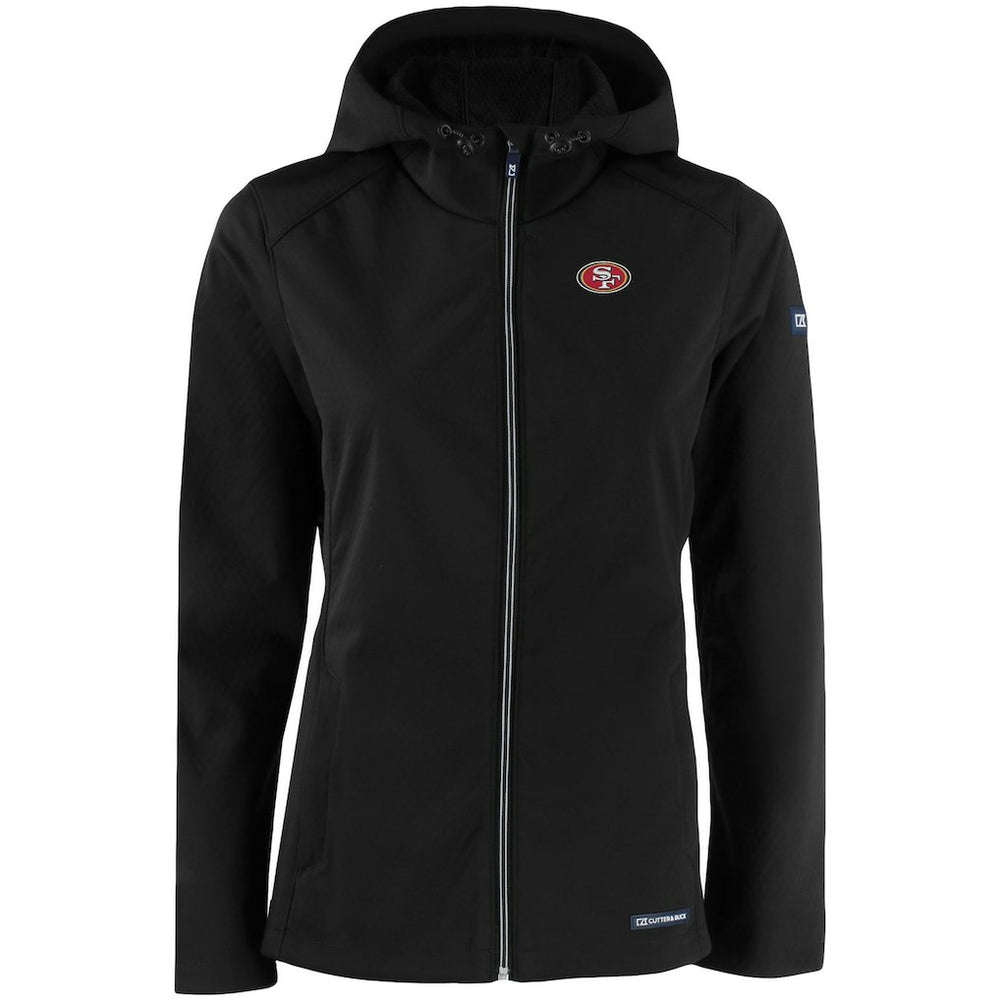 San Francisco 49ers Cutter & Buck Women's Evoke Eco Softshell Recycled Full-Zip Hooded Jacket - Black for sale
