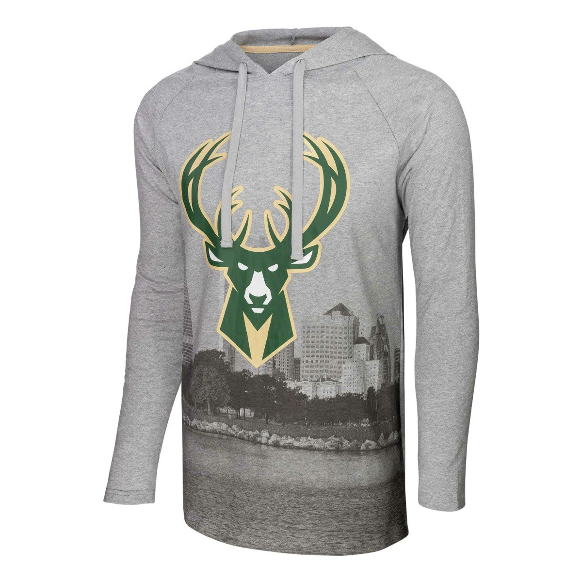 Milwaukee Bucks Stadium Essentials Atrium Raglan Long Sleeve Hoodie T-Shirt - Heather Gray shop