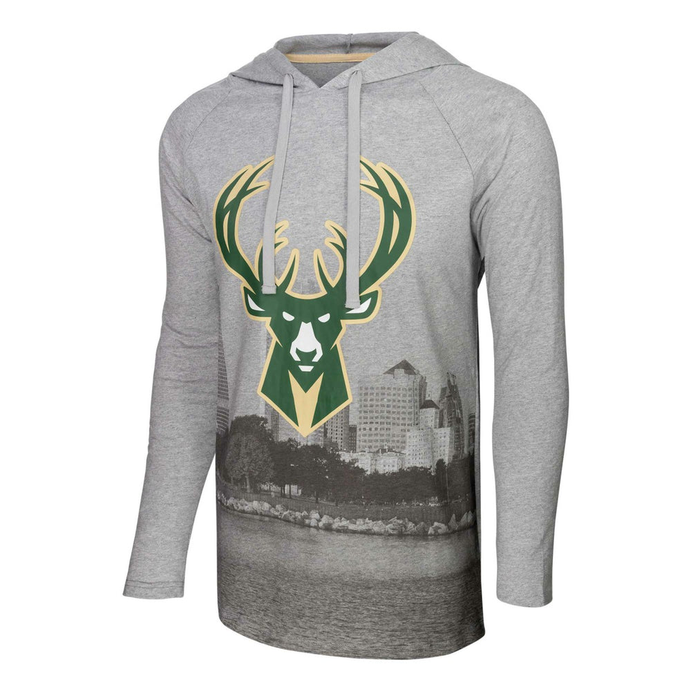 Milwaukee Bucks Stadium Essentials Atrium Raglan Long Sleeve Hoodie T-Shirt - Heather Gray shop